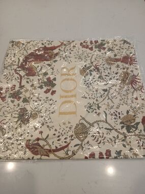 Dior Floral Logo Scarf in Cream, Gold & Red